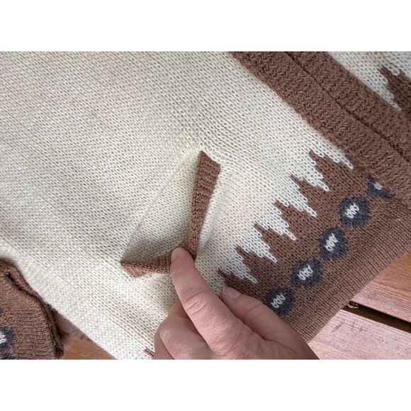 80s An Original White Ram Knitting Co Ltd Cardigan Sweater Full Zip Ivory Brown - Picture 5 of 14